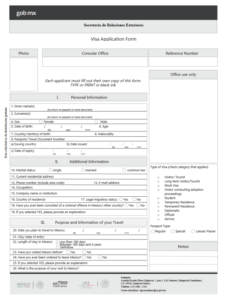 Mexico Visa Application Form