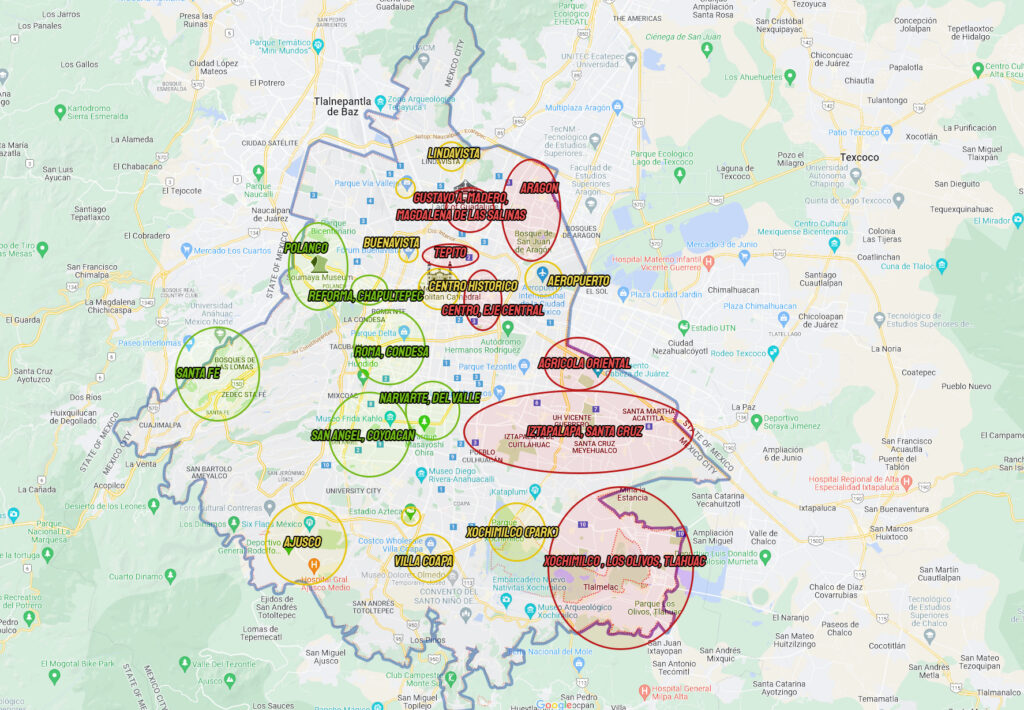 Mexico City safe neighborhoods map