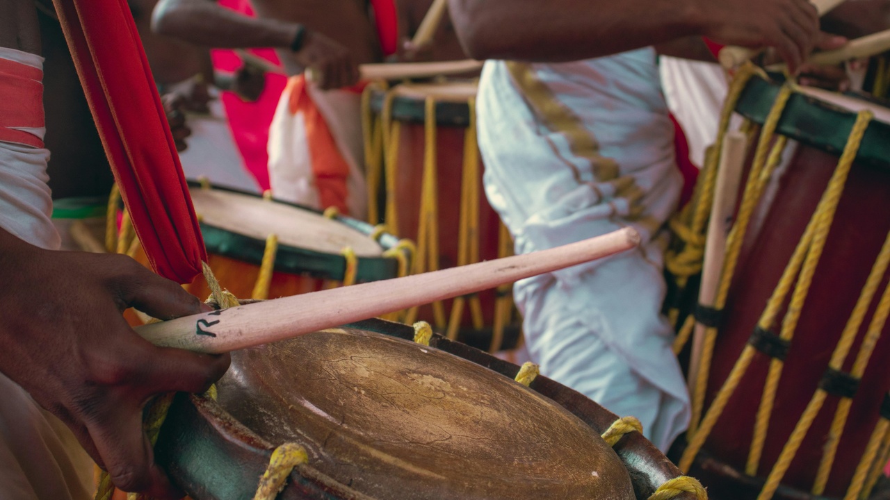 Drummers and dancers performing at a cultural festival in Conakry, Guinea