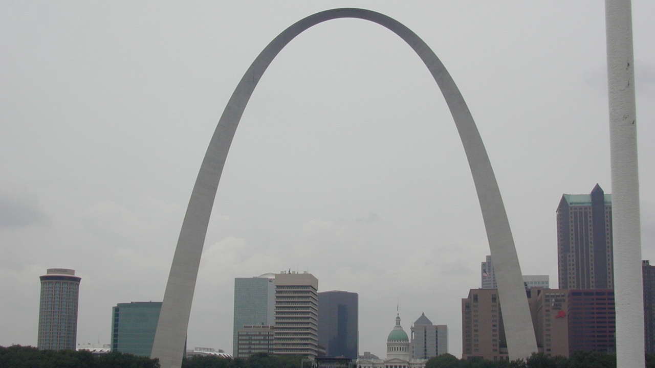 Gateway Arch and Forest Park aerial view