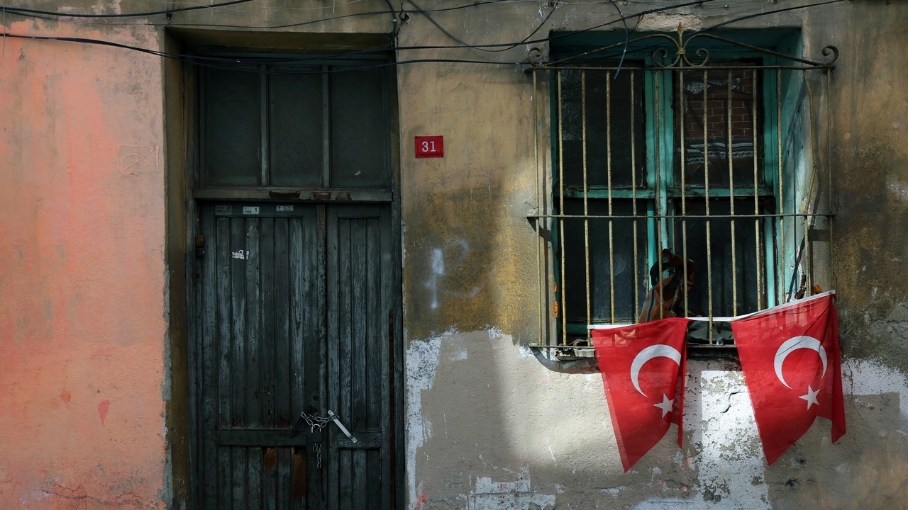 Urban street with police presence in a Turkish city
