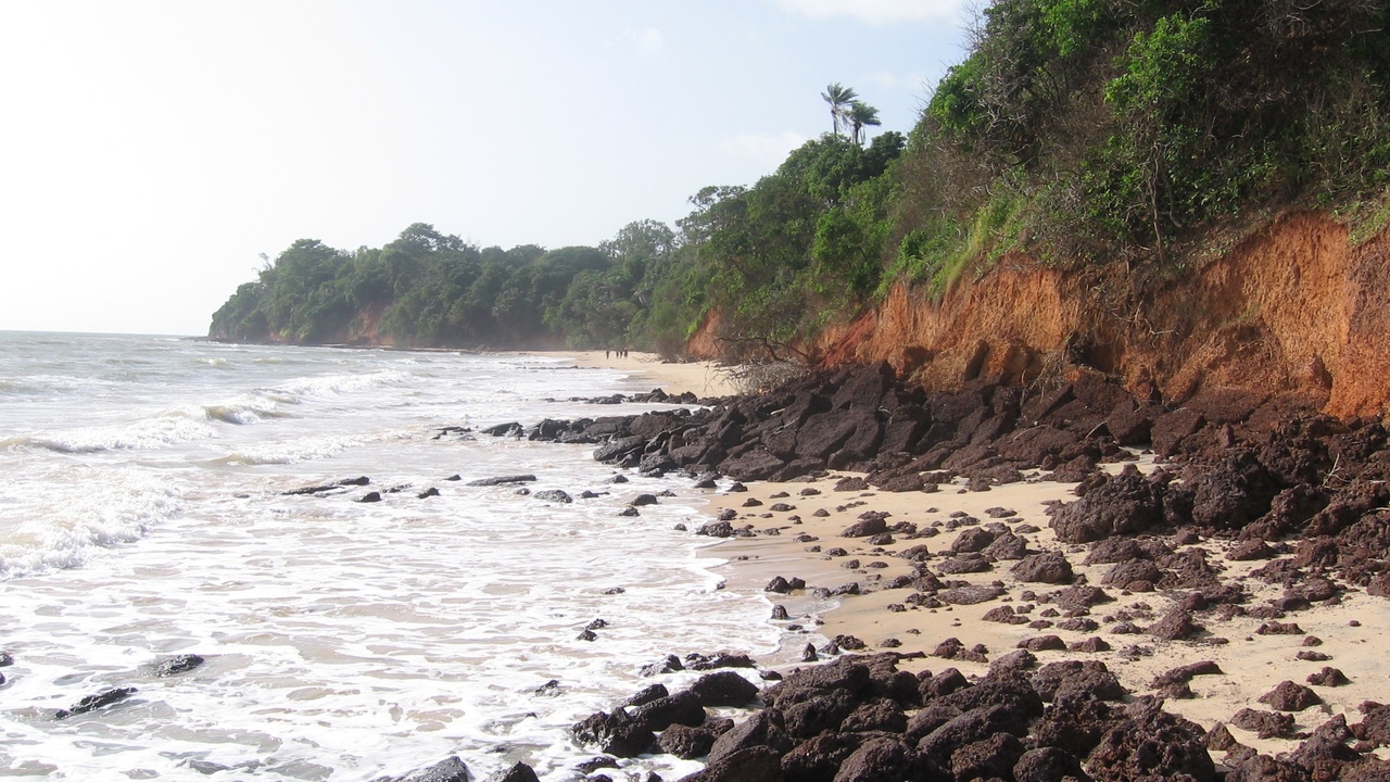 Coastal view near Conakry with beaches and fishing boats, Guinea