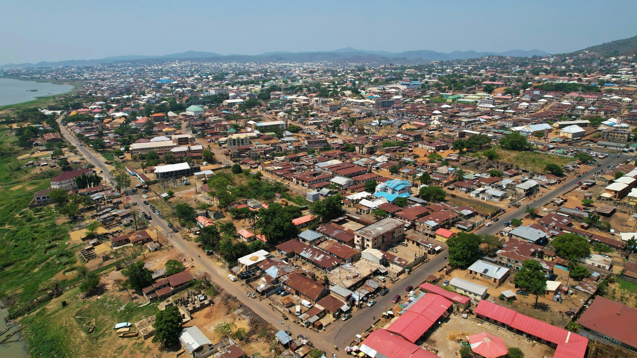 Bissau cityscape showing urban streets and markets