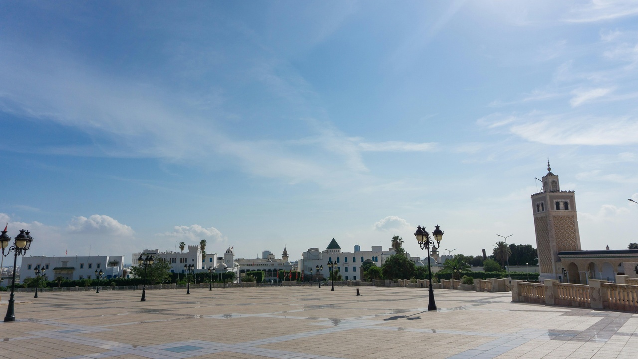Colorful Medina alley in Tunis with local shops and pedestrians