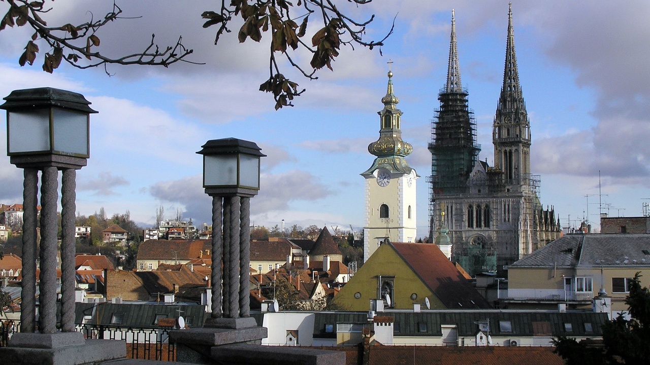 Gornji Grad street with St. Mark's Church tiled roof and surrounding medieval buildings
