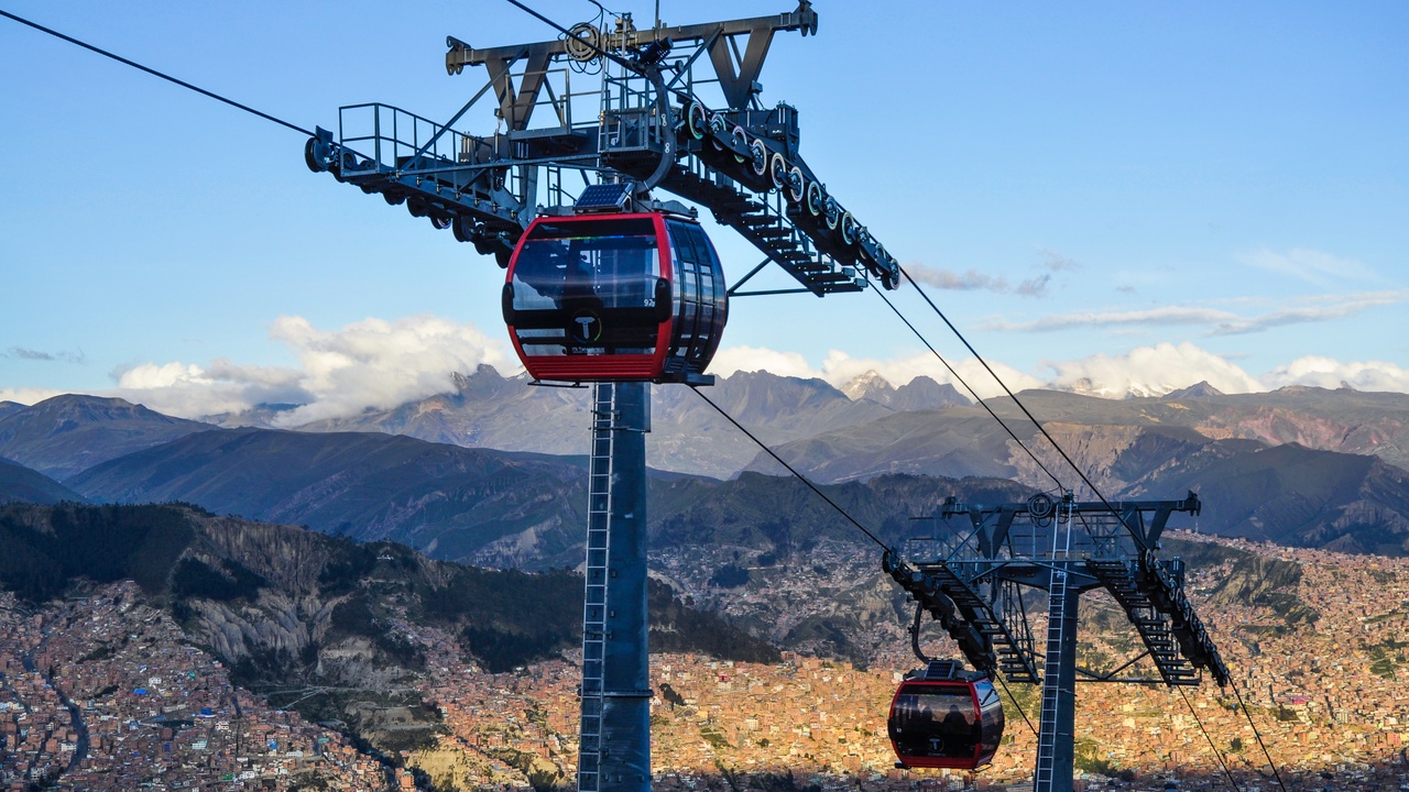 Mi Teleférico and La Paz skyline with Illimani in the background