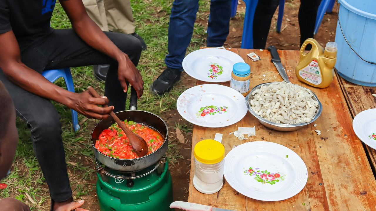 Communal meal shared during a village festival in Equatorial Guinea.