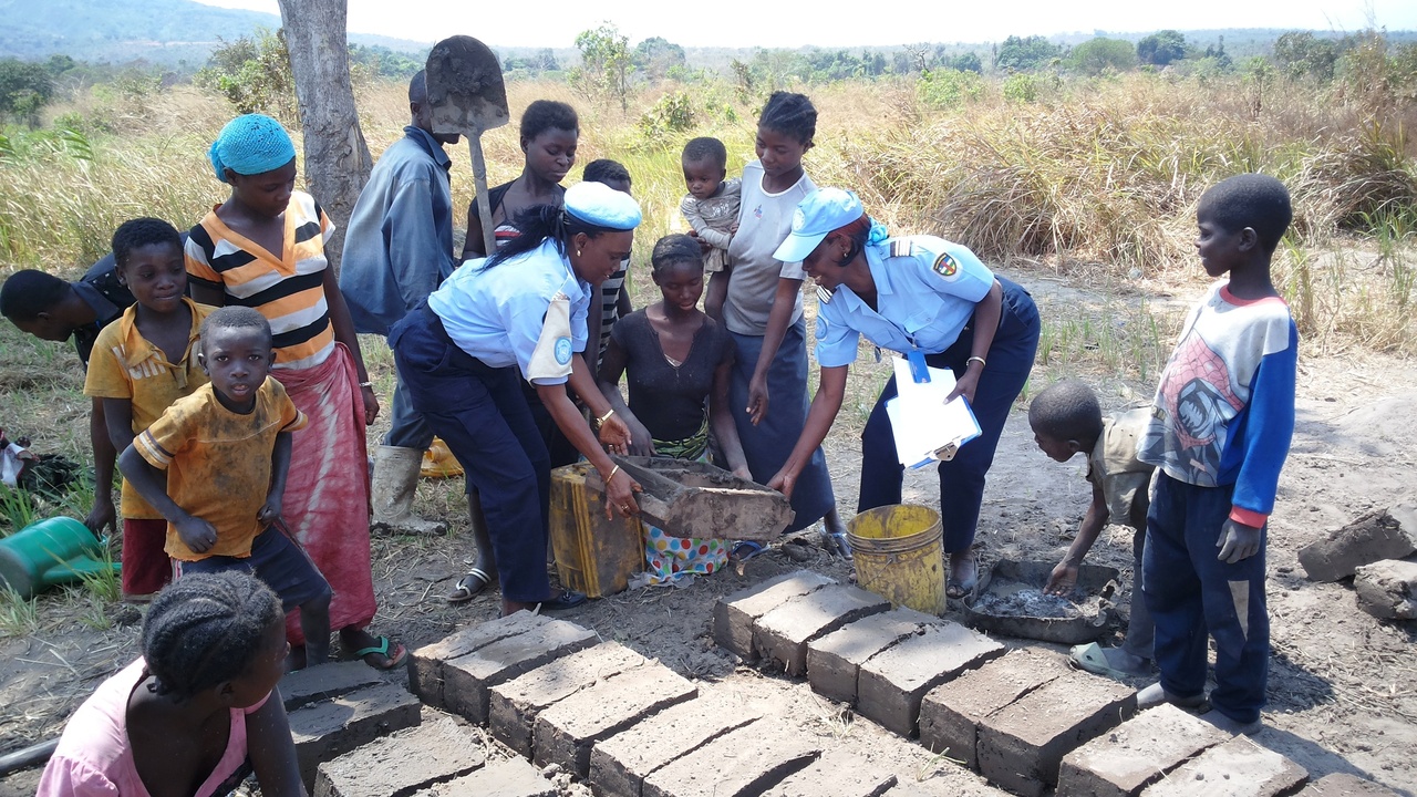 MINUSCA peacekeepers patrolling a damaged street in Bangui