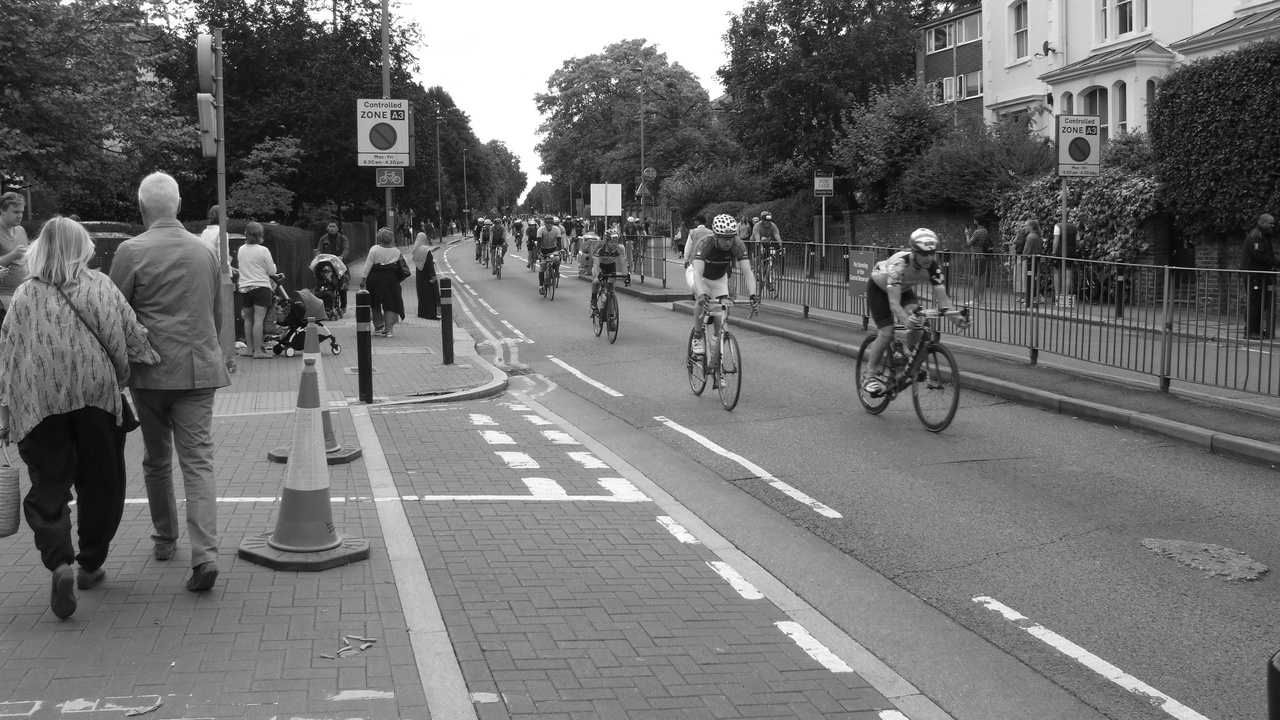 Dutch cycling lanes and commuters at a station