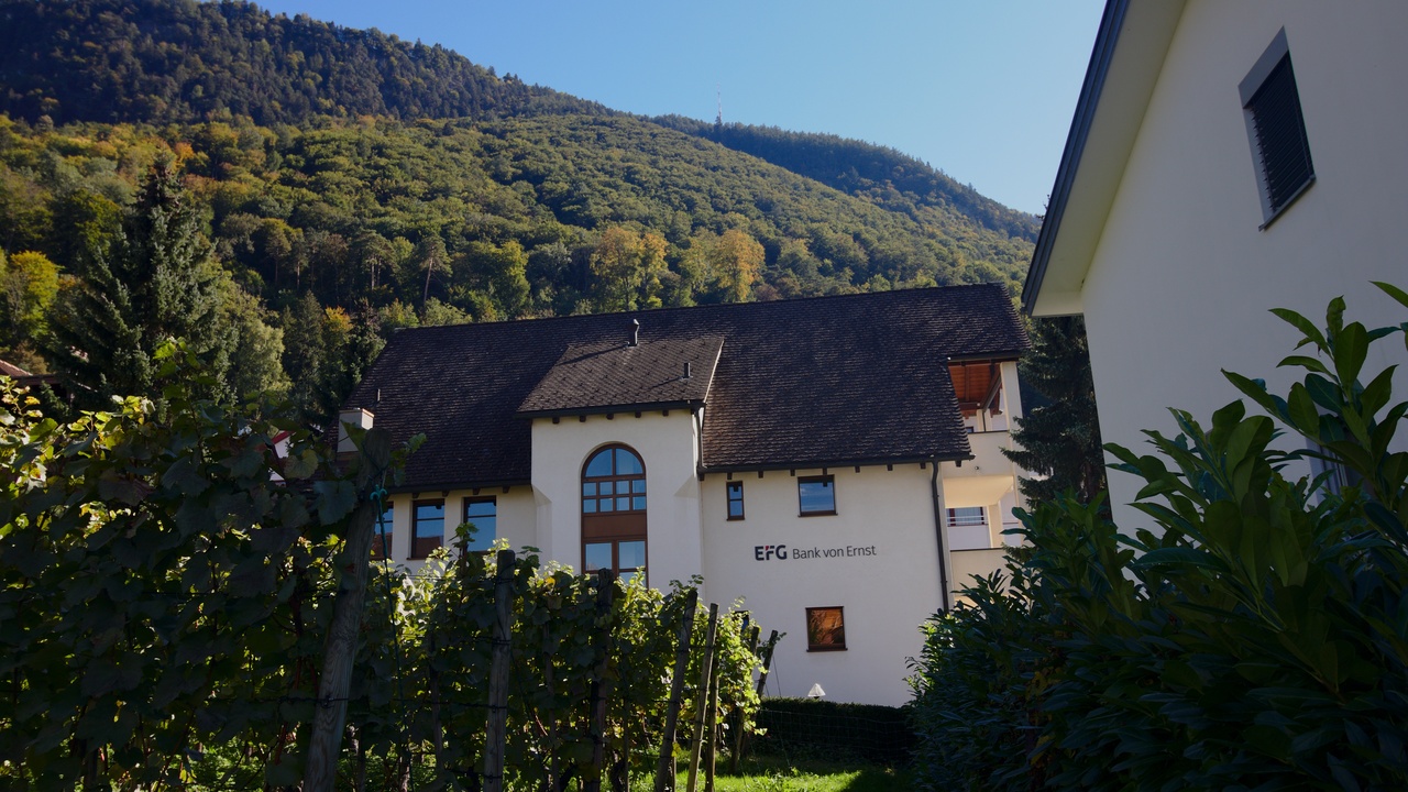 Vaduz business district with company headquarters and financial buildings