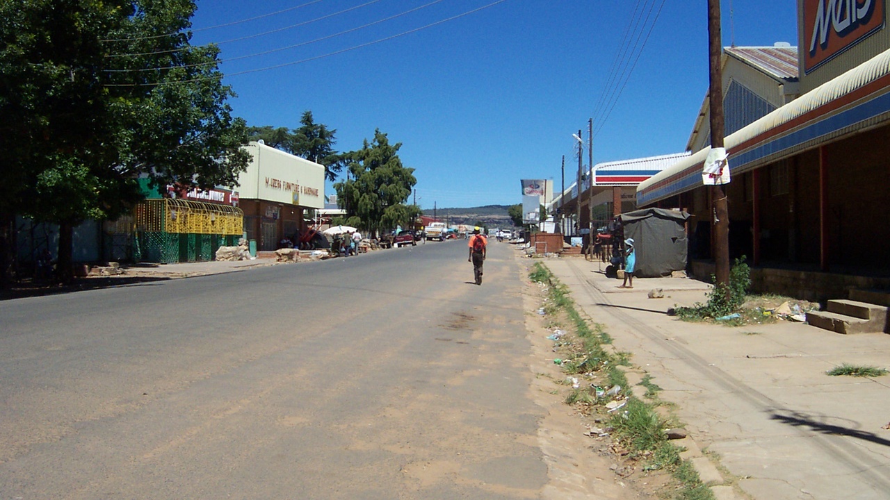 Southern Lesotho town landscape showing remoteness and rural settlement