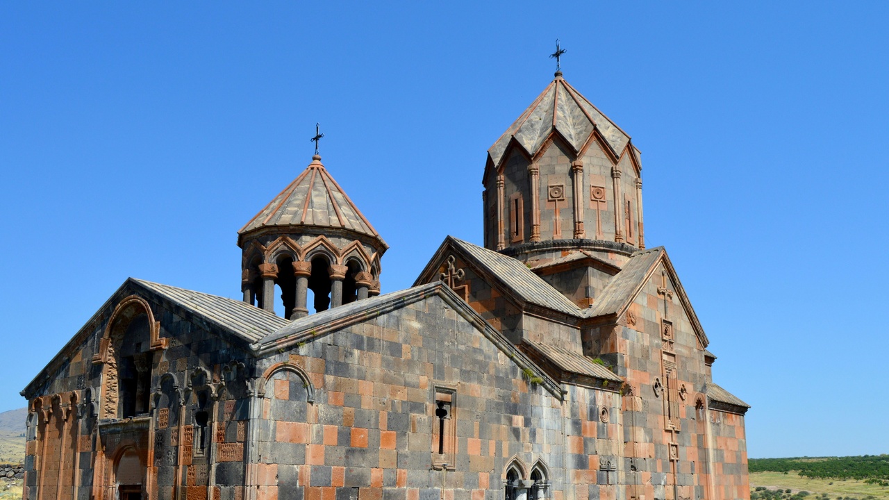 Congregation outside the Mother See of Holy Etchmiadzin during a religious festival