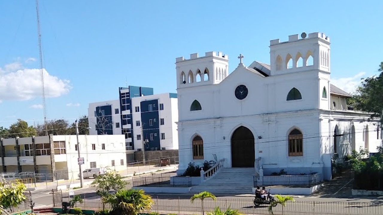 Aerial view of white-sand beach and turquoise water at Punta Cana, Dominican Republic