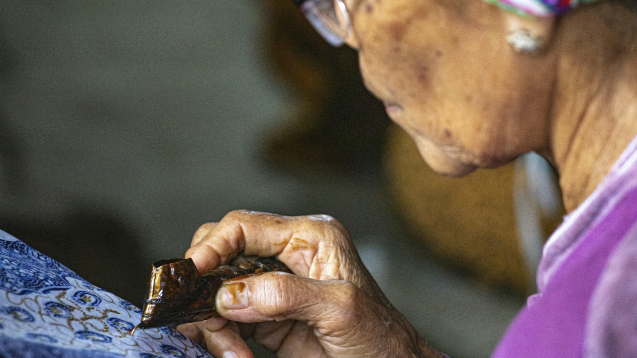 Indonesian cultural heritage: batik patterns, Borobudur temple, traditional dance