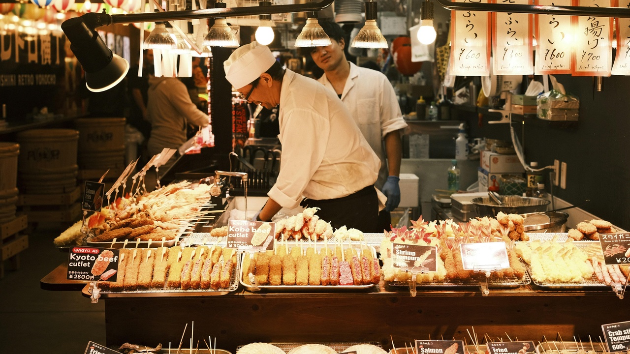 Japanese street food market and sushi counter