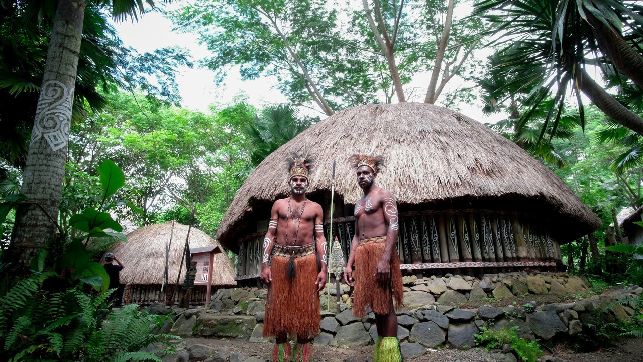 Traditional healer performing a ritual in a Solomon Islands village.