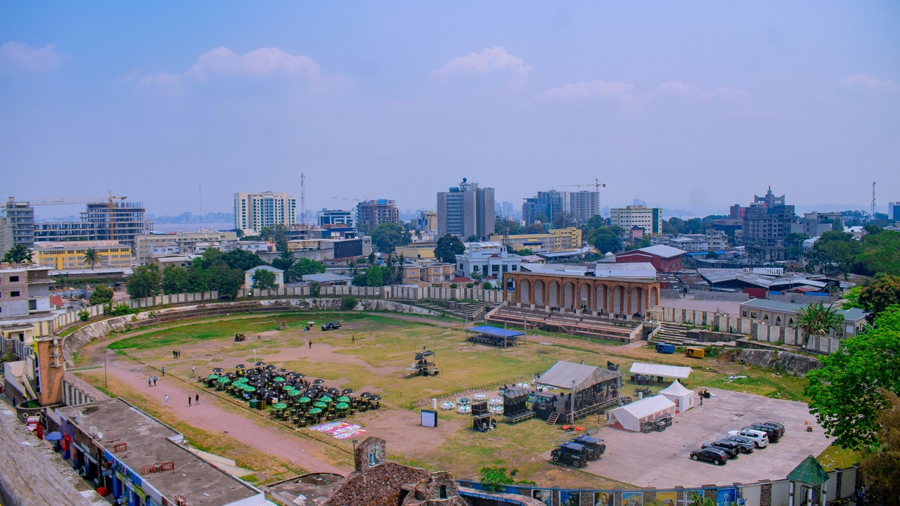 Congo River riverfront in Brazzaville at sunset