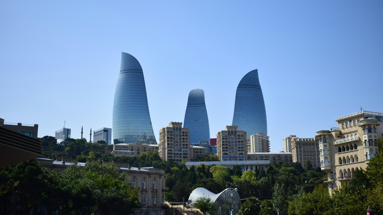 Baku skyline showing modern business district and oil industry presence