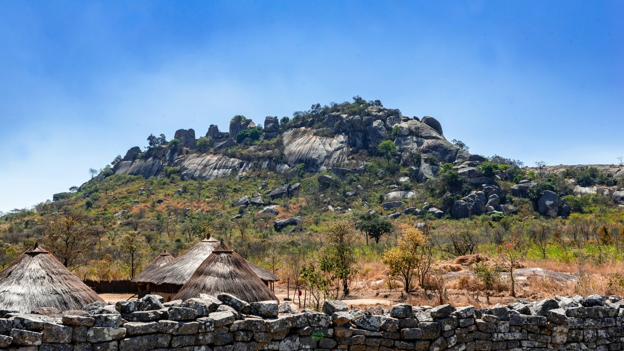 Stone ruins of Great Zimbabwe at sunset