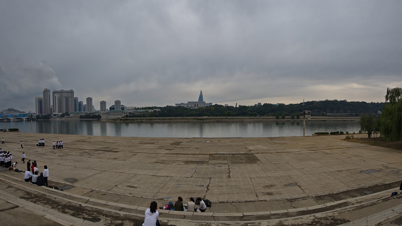 Pyongyang skyline with monuments