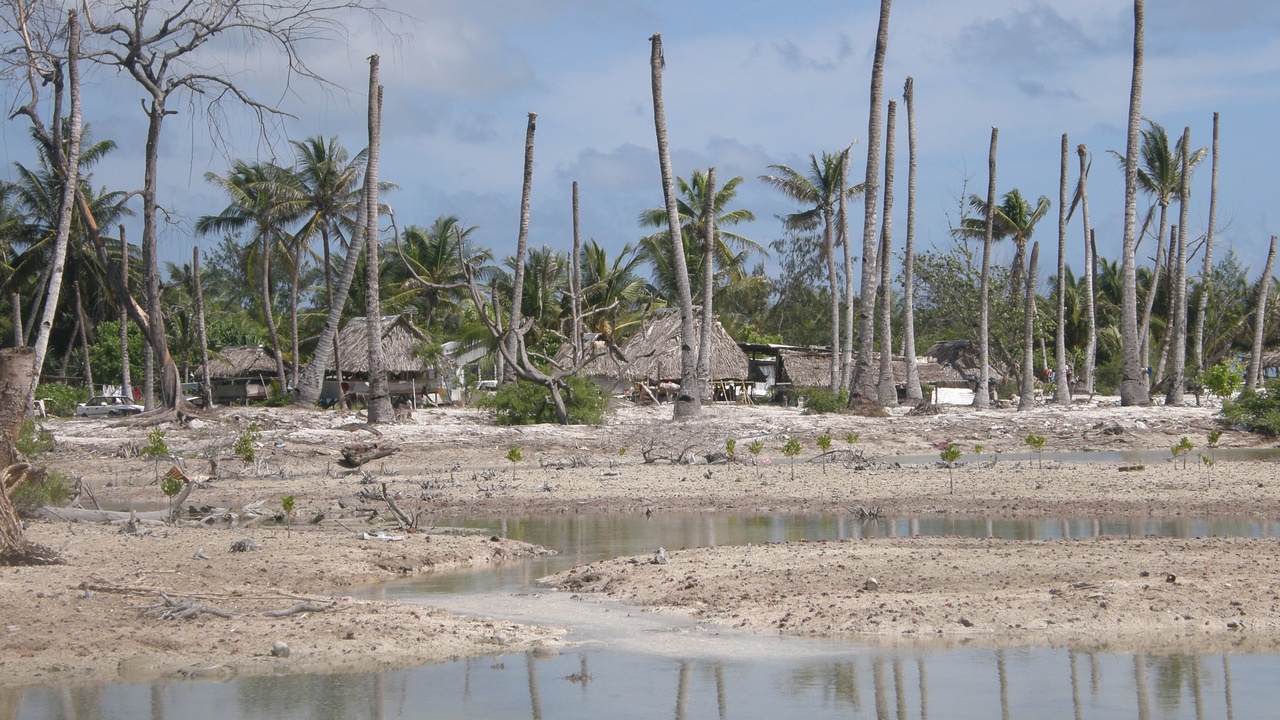 South Tarawa during a king tide showing coastal flooding and erosion