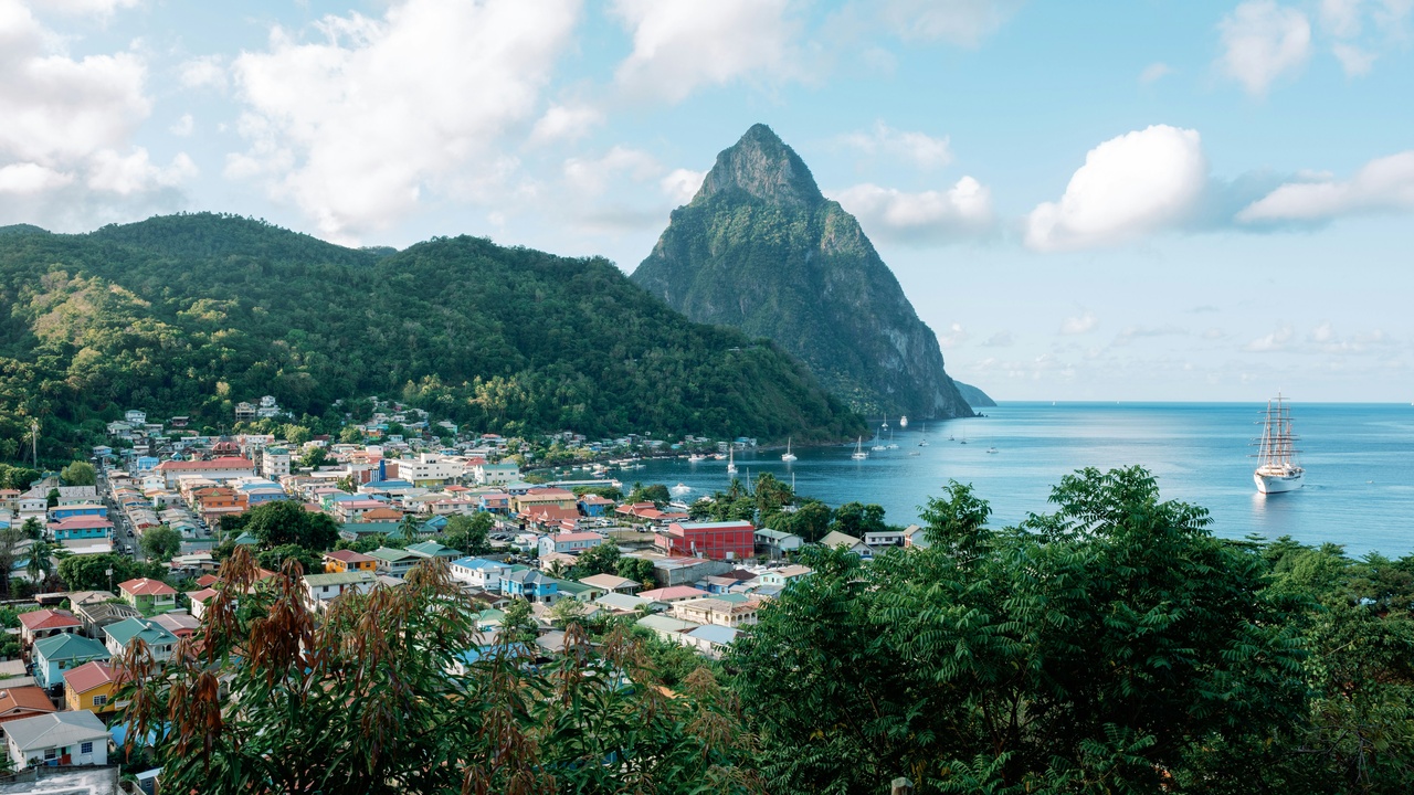 Colorful street band performing during Saint Lucia Carnival