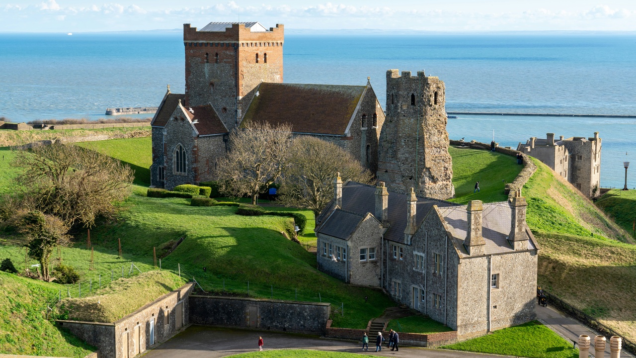 Dover Castle and the White Cliffs viewed from the seafront