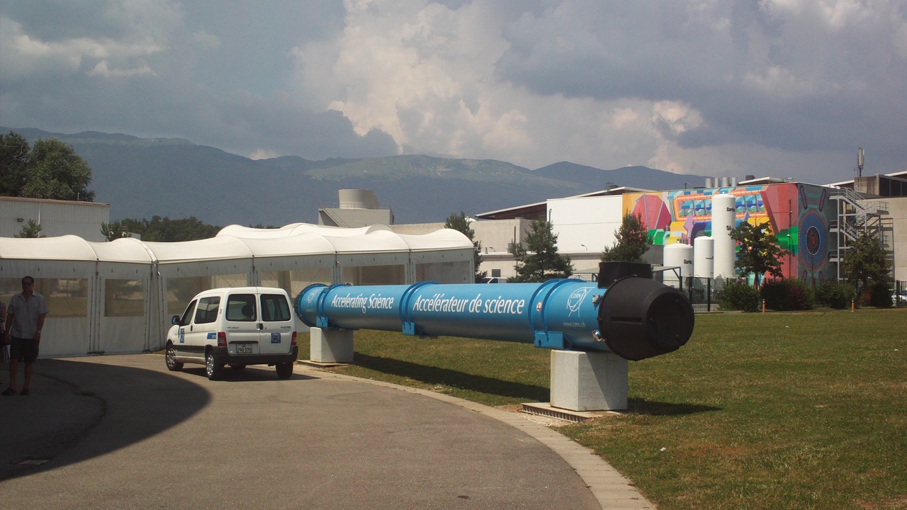 CERN Globe exhibit interior and the United Nations building, Geneva