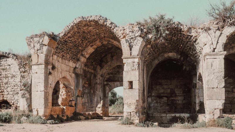Explore the historic Evdir Han arches, a magnificent old ruin in Turkey.
