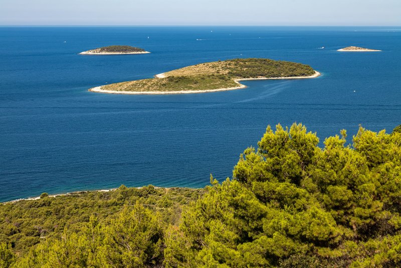 Beautiful aerial shot of Adriatic Sea islands near Primošten, Croatia.