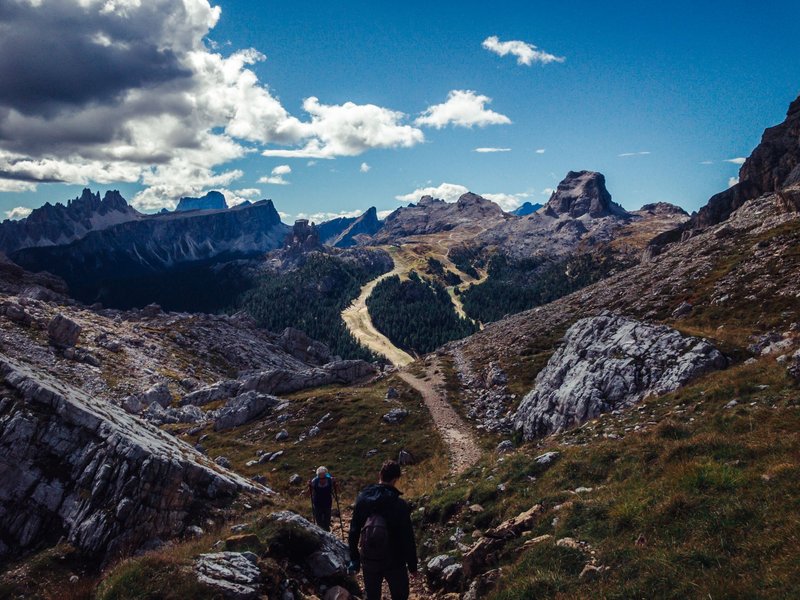 Explore breathtaking mountain trails in the Dolomites near Cortina d’Ampezzo, Italy.
