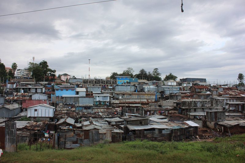 Expansive view of Kibera, a densely populated area in Nairobi, showcasing urban poverty.