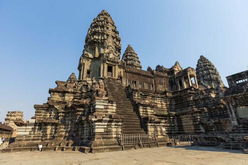 Stunning view of the ancient Angkor Wat temple complex in Siem Reap, Cambodia.