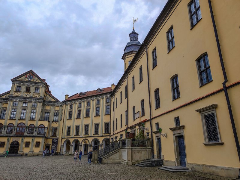 Explore the historic Niasvizh Castle courtyard in Minsk region, Belarus.