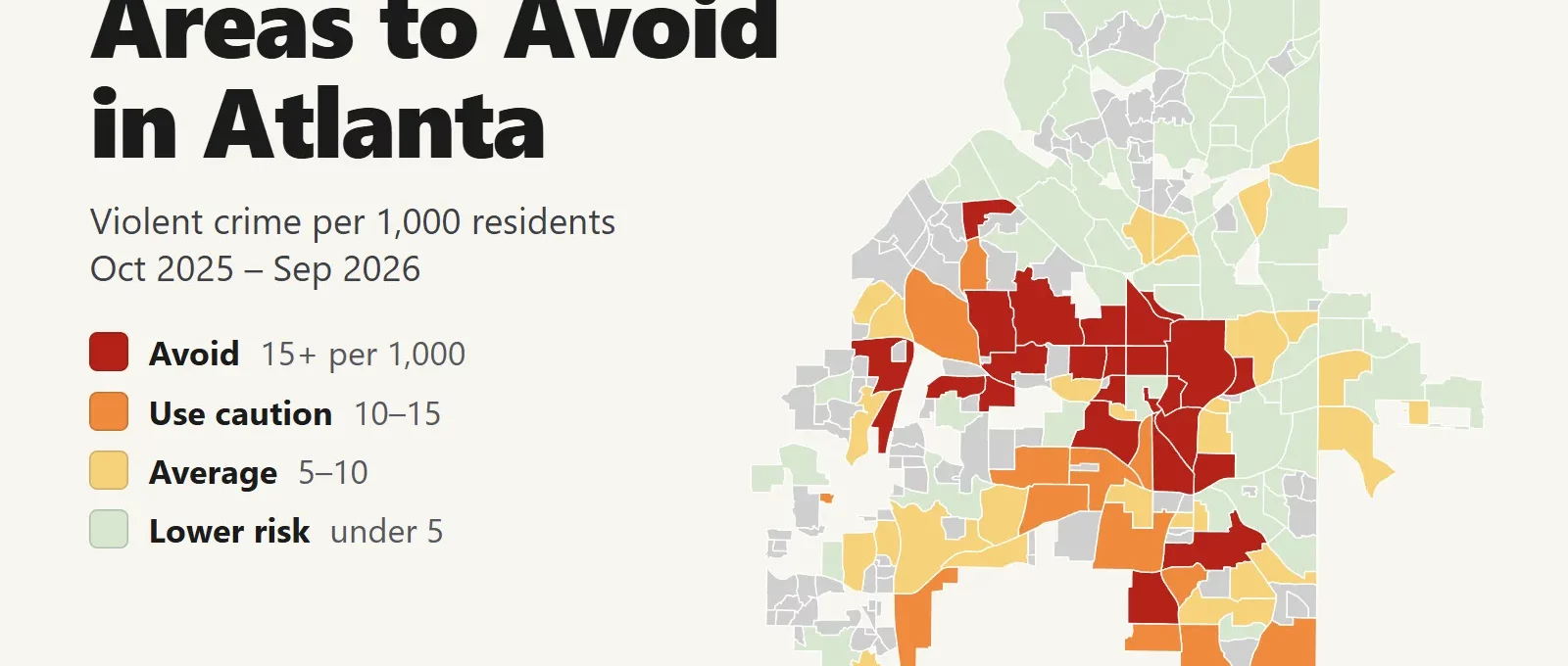 Map of Atlanta neighborhoods coloured by violent crime rate