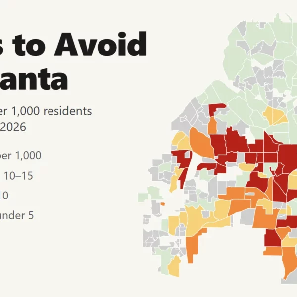 Map of Atlanta neighborhoods coloured by violent crime rate