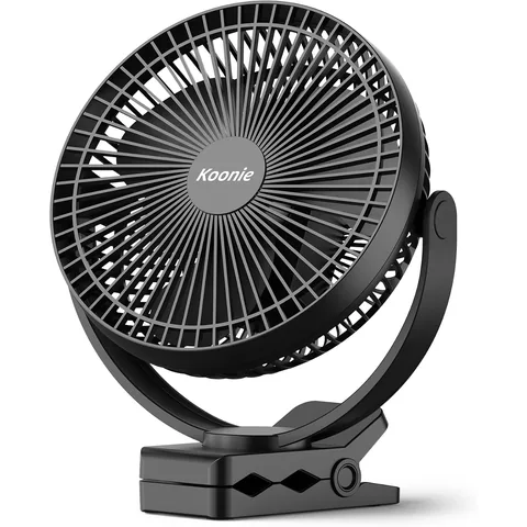 Koonie 8" Clip on Fan, 10000mAh Rechargeable Battery, Strong Airflow, Black