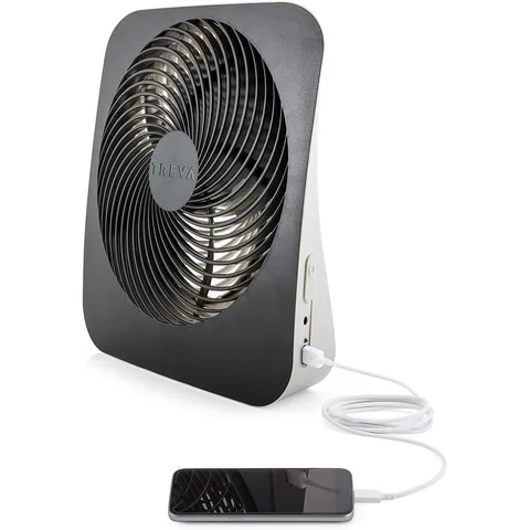 Treva 10 in Portable Desk Fan Battery or AC 2-Speed with USB Port