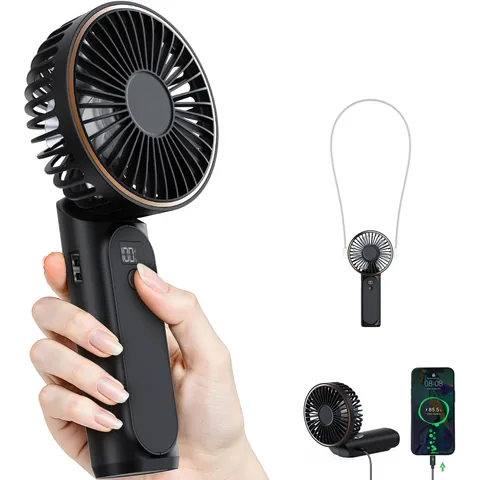 TUNISE Portable Handheld Fan, Portable Fan Rechargeable, 4000mAh, 180 Adjustable, 6 Speed Wind, Display Electricity