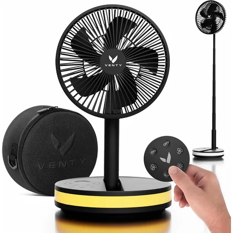 VENTY Portable Fan - Wireless Battery Operated Fan - 4 Speeds - LED Lighting - Carry Case & Remote Control