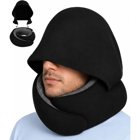 Dot&Dot Travel Pillow Neck Pillow with Hood, Memory Foam with Chin Support, Detachable Hoodie