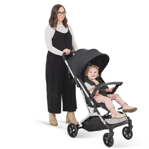 Joovy Kooper Lightweight Compact Baby Stroller, Black, Removable Swing-Open Tray, Large All-Terrain Wheels, Reclining Seat