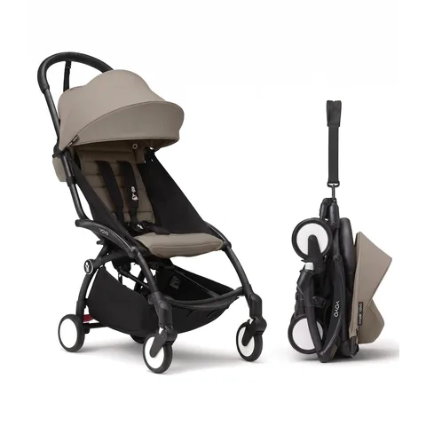 Stokke YOYO3 Travel Stroller from 6 Months, Easy Fold, Black/Taupe, Includes Frame, Seat Cushion & Canopy, Carry-on Compatible