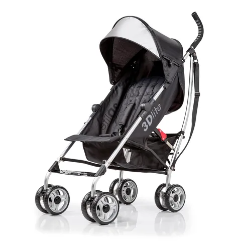 Summer by Ingenuity 3Dlite Convenience Stroller, Black, Lightweight Aluminum Frame, Large Seat Area, 4-Position Recline, Extra Large Storage Basket